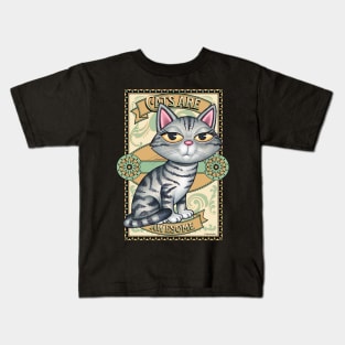 Cute Gray Tabby Kitty Cat on Cats are Awesome Kids T-Shirt